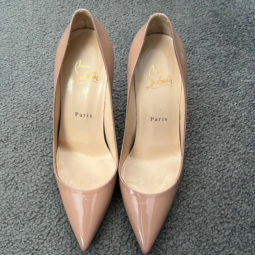 CHRISTIAN LOUBOUTIN PIGALLE 100MM PATENT BEIGE 37.5